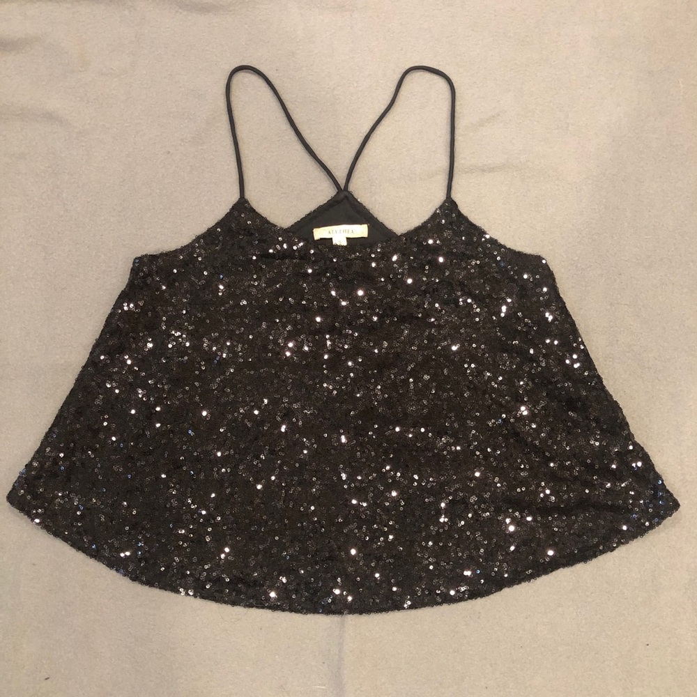 Black Sequin Crop Top - Alythea - Small